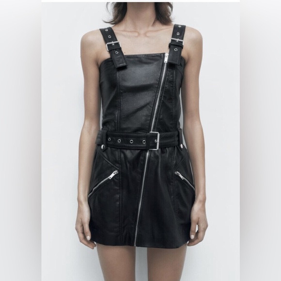 NEW ZARA LEATHER MINI DRESS - Picture 5 of 16
